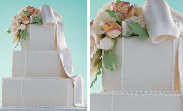 Bolo branco de laço perolado Bolo branco de laço perolado