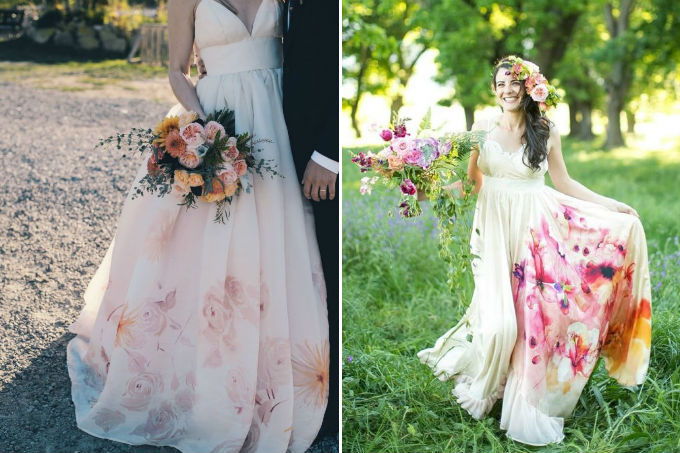 Vestido de noiva com efeito aquarela