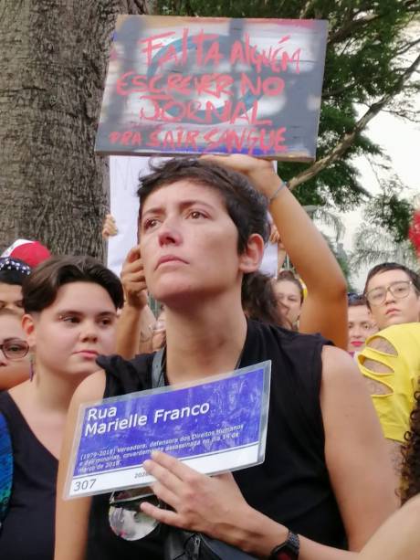 Manifestantes se encontraram na Praça Oswaldo Cruz, em São Paulo, em manifestação que marcou 1 ano do asssassinato de Marielle Franco