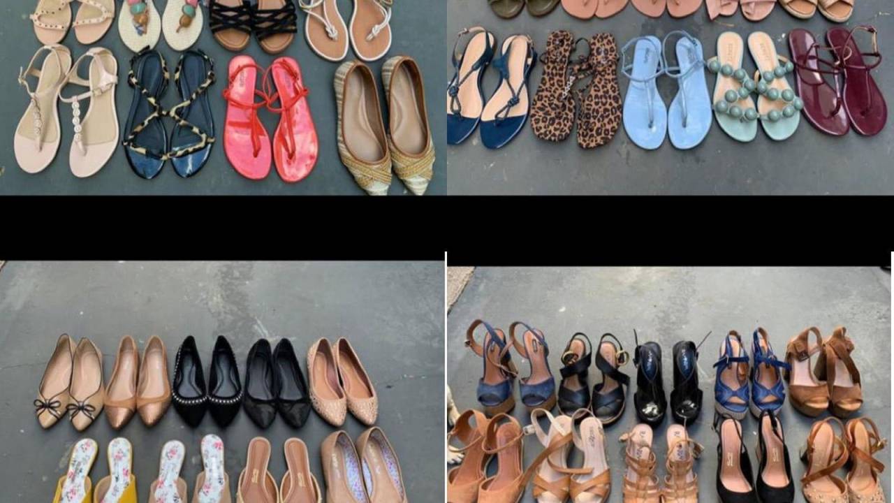 Mulher desempregada vende sapatos
