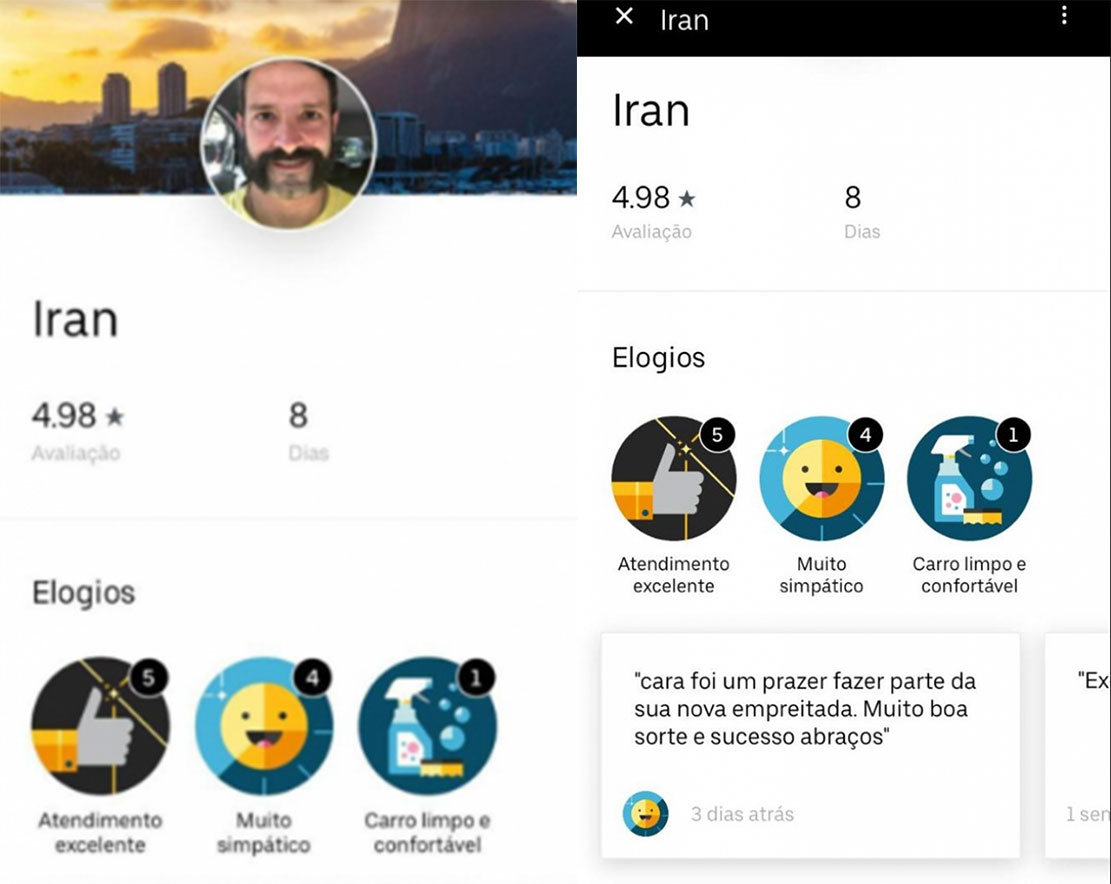 Avalia&ccedil;&atilde;o de Iran no Uber