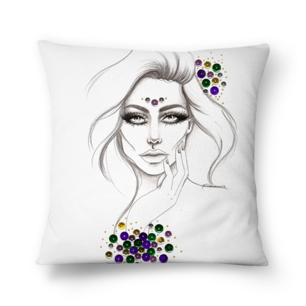 Almofada Carnavalesca, de poliéster (40 x 40 cm). <a href="https://www.colab55.com/@lidydutra/pillows/carnavalesca" target="_blank" rel="noopener">Colab55 (@lidydutra)</a>, R$ 59,90