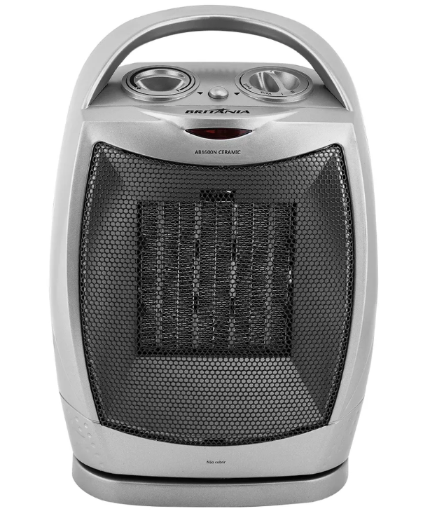 Aquecedor cerâmico AB 1600N, da Britânia, com duas opções de potência e ventilação, sistema de oscilação. <a href="https://britania.com.br/064701011-aq-ab1600n-ceramic/p" target="_blank" rel="noopener">Loja Britânia</a>, R$ 169,90 Aquecedor cerâmico AB 1600N, da Britânia, com duas opções de potência e ventilação, sistema de oscilação. <a href="https://britania.com.br/064701011-aq-ab1600n-ceramic/p" target="_blank" rel="noopener">Loja Britânia</a>, R$ 169,90