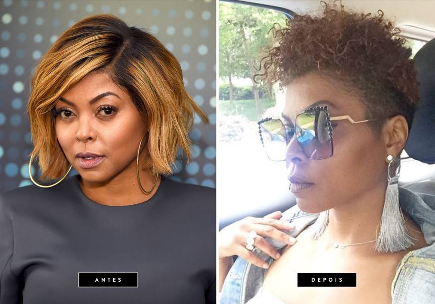 <strong>Julho de 2017 // Taraji P. Henson</strong> - A atriz da série <em>Empire</em> sempre apareceu nos tapetes vermelhos com os fios lisos, mas há algum tempo começou sua transição capilar e mostrou o resultado em seu Instagram nesta semana. O resultado foi um corte super ousado com as laterais raspadas e cachos lindos!