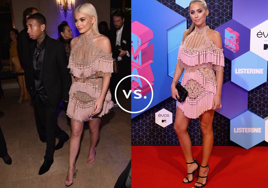 <strong>Kylie Jenner</strong> e <strong>Kenza</strong> vestem <strong>Balmain</strong>. Supertrabalhado e com forte pegada fashionista, o vestido de franjas não precisa de muitos complementos para ficar pronto para a festa.