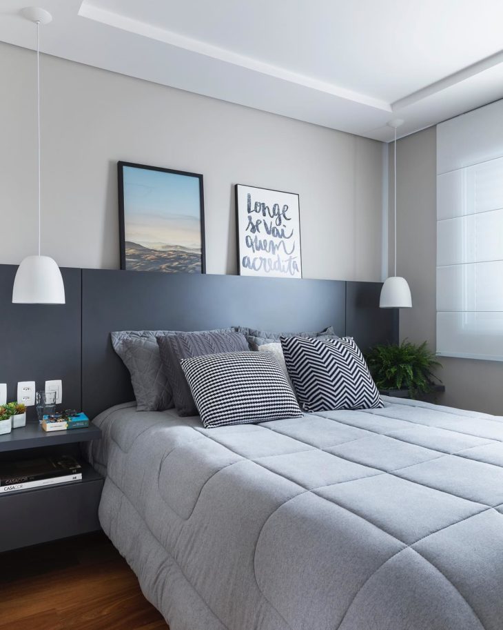 Quarto neutro cinza total e geométricos Quarto neutro cinza total e geométricos