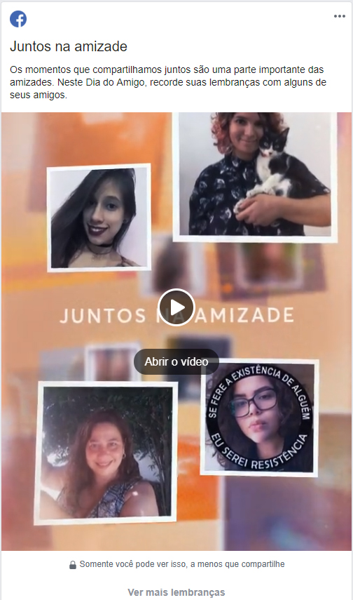 Exemplo da lembrança Juntos na Amizade, Facebook Exemplo da lembrança Juntos na Amizade, Facebook