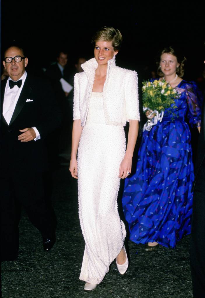 Diana, Princess of Wales wears a white Catherine Walker gown