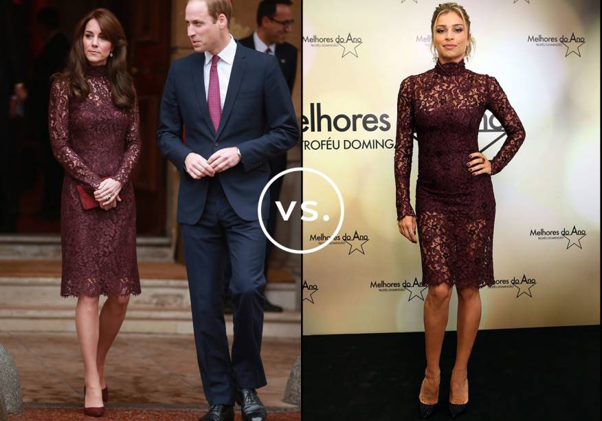 <strong>Kate Middleton</strong> e <strong>Grazi Massafera</strong> vestem <strong>Dolce & Gabbana</strong>. Duquesa e atriz usaram o mesmo vestido rendado da grife italiana. Grazi, no entanto, deixou as pernas à mostra em uma versão mais sexy com forro curto. Ambas completaram o look com escarpins de bico fino.