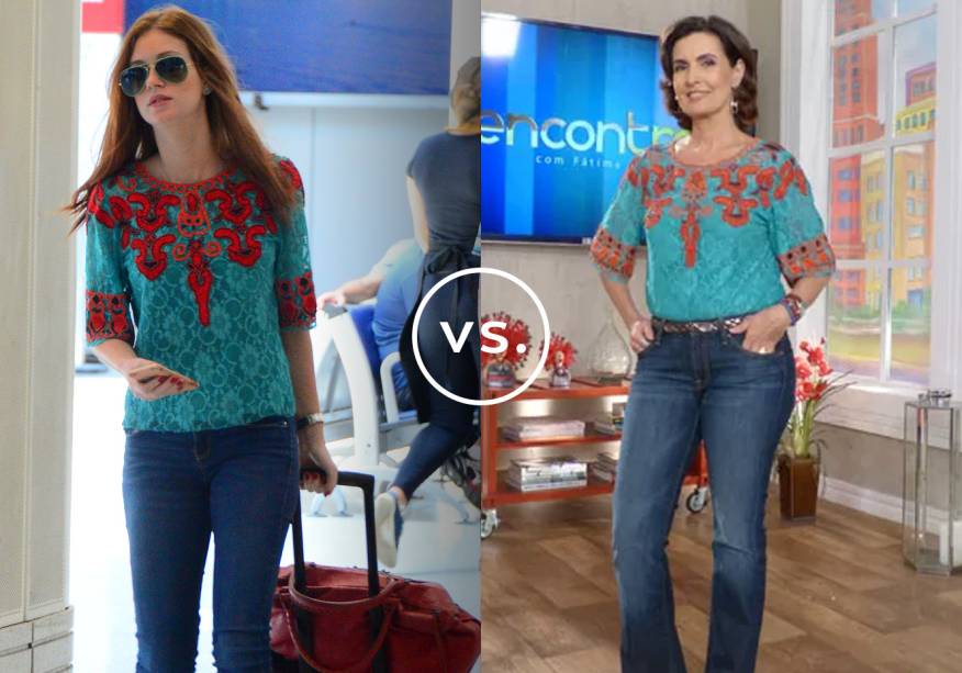 <strong>Marina Ruy Barbosa</strong> e <strong>Fátima Bernardes </strong>vestem<strong> A. Brand. </strong>Enquanto Marina apostou na combinação da blusa colorida com calça jeans para enfrentar o aeroporto no início de fevereiro, Fátima usou o look para apresentar seu programa,<em> Encontro Com Fátima Bernardes</em>.