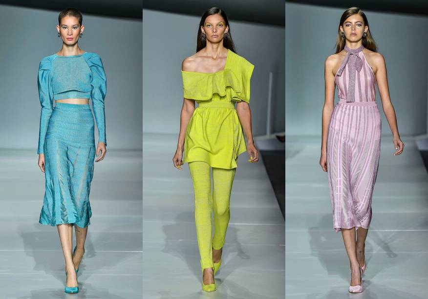 A expert em tricô <strong>Natalia Pessoa</strong>, ex-Faven, encontrou nas cores o ponto de partida de seu verão. Vermelho, preto, branco, prata, azul, rosa e lima aparecem em peças com perfume oitentista - característica evidente nas mangas bufantes, no lurex e nas leggings presas no calcanhar. Pela primeira vez, a marca trouxe looks monocromáticos, reforçando a importância dos tons na criação desta linha. Bodies, decotes geométricos e fendas se encarregam da porção sexy da coleção. A expert em tricô <strong>Natalia Pessoa</strong>, ex-Faven, encontrou nas cores o ponto de partida de seu verão. Vermelho, preto, branco, prata, azul, rosa e lima aparecem em peças com perfume oitentista - característica evidente nas mangas bufantes, no lurex e nas leggings presas no calcanhar. Pela primeira vez, a marca trouxe looks monocromáticos, reforçando a importância dos tons na criação desta linha. Bodies, decotes geométricos e fendas se encarregam da porção sexy da coleção.