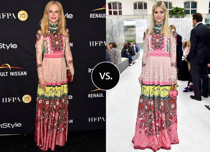 <strong>Lala Rudge</strong> e <strong>Nicole Kidman</strong> vestem <strong>Valentino</strong>. A atriz elegeu este vestido todo trabalhado para ir à festa da InStyle durante o Festival Internacional de Cinema de Toronto deste ano, enquanto a influencer brasileira usou o mesmo modelito para ir ao desfile da marca na semana de moda de Paris.