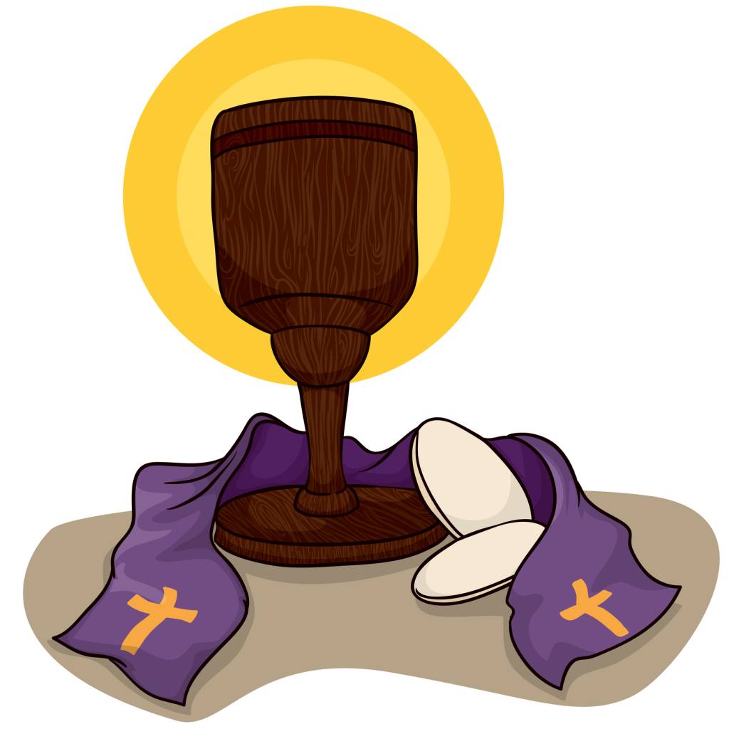 O que é Corpus Catholic Chalice with Communion Breads and Stole