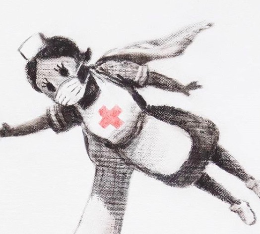 Gravura de Banksy transforma profissionais de saúde em super-heróis