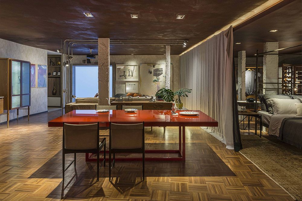 Sala decorada no estilo industrial