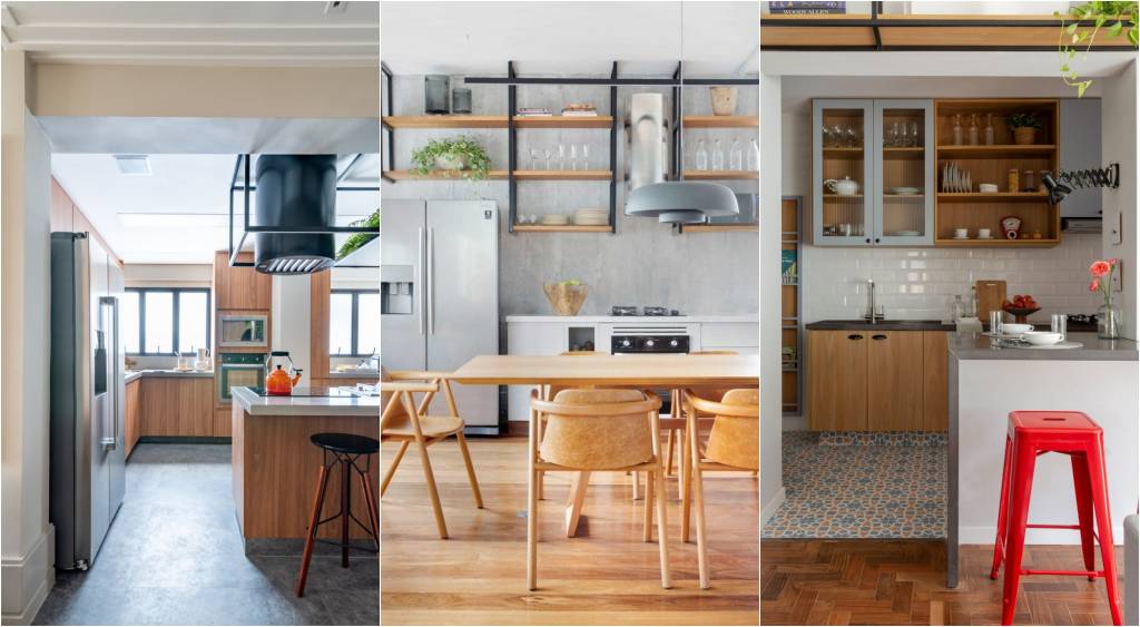 Cozinhas integradas são ideais para espaços pequenos e para receber