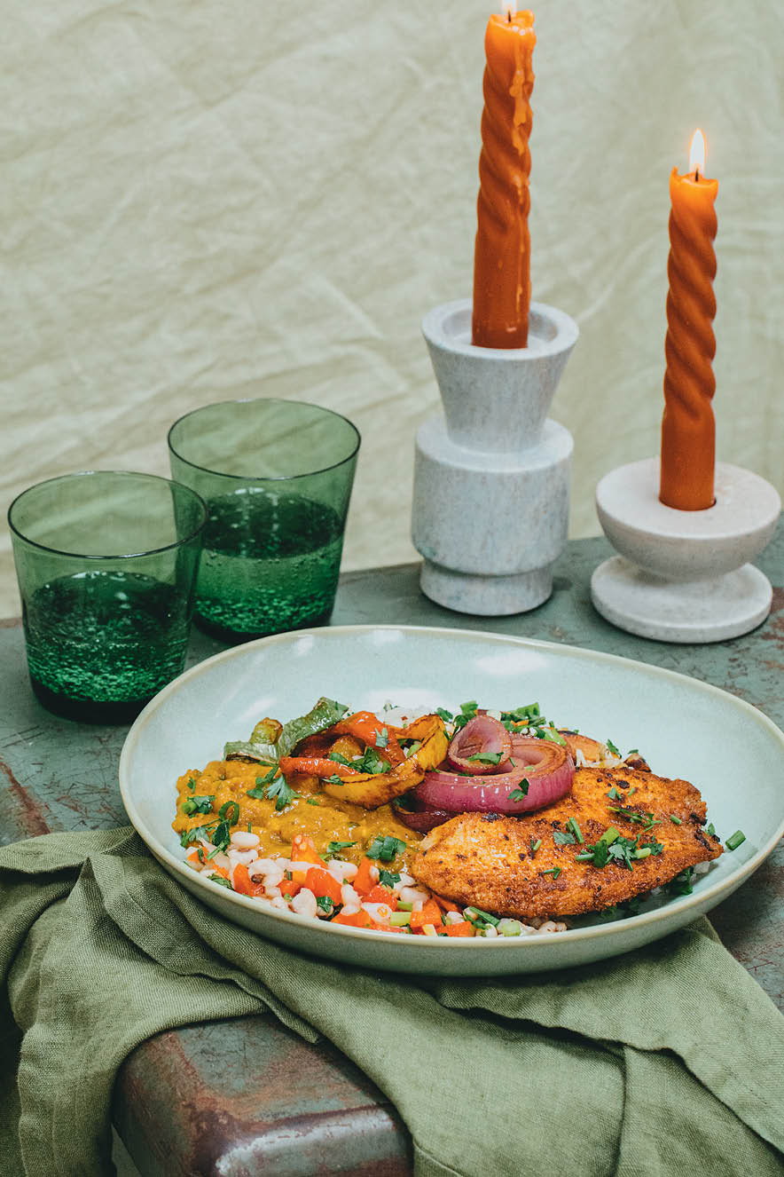 Receber Novembro – Espaço Utomi Peixe grelhado com pimentões e arroz de alho-poró com castanhas brasileiras