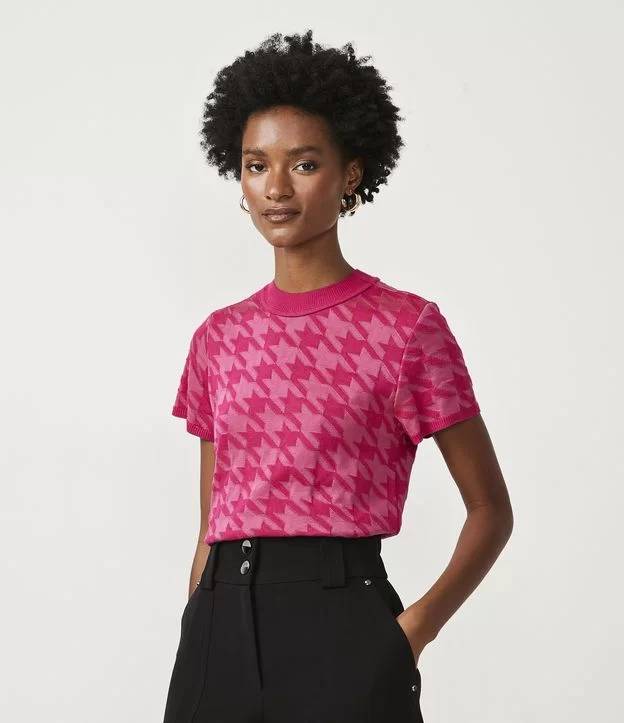 Blusa em tric&ocirc; com estampa Pied-de-Poule