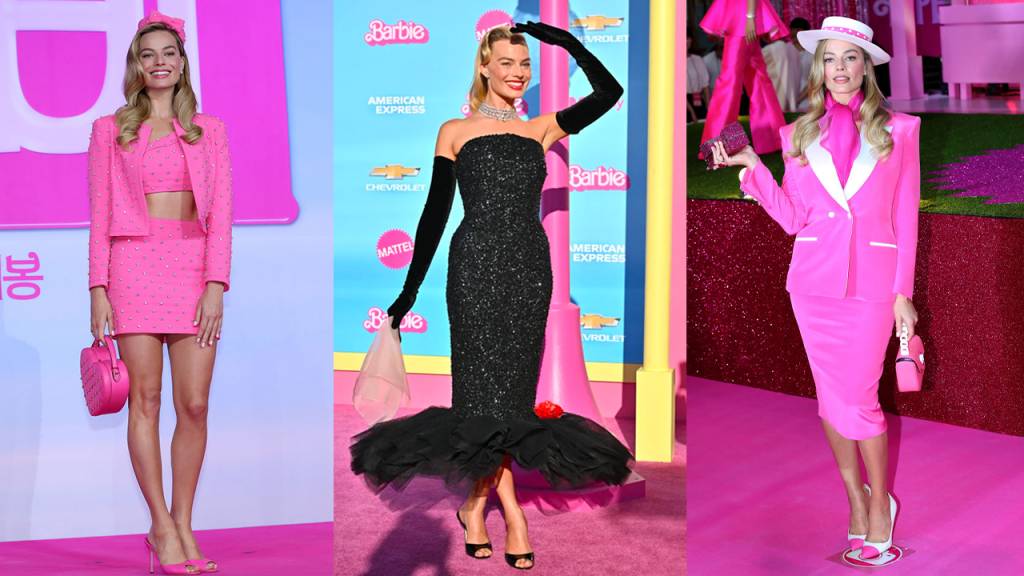 Margot Robbie faz referências a Barbie em looks para promover o filme