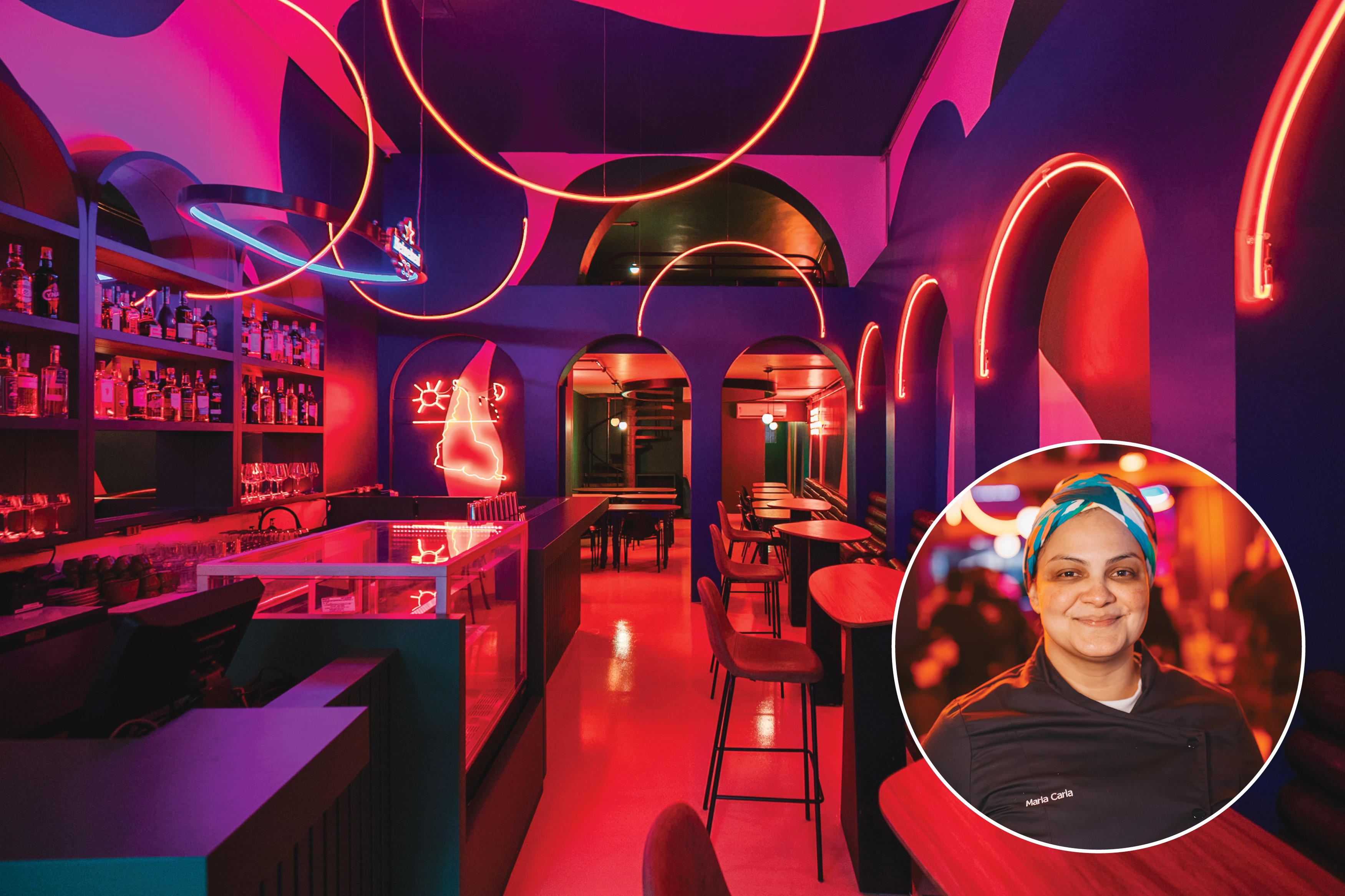 O projeto arquitet&ocirc;nico se inspira no modernismo multicolor e dram&aacute;tico. A cozinha &eacute; comandada pela chef Maria Carla Dias