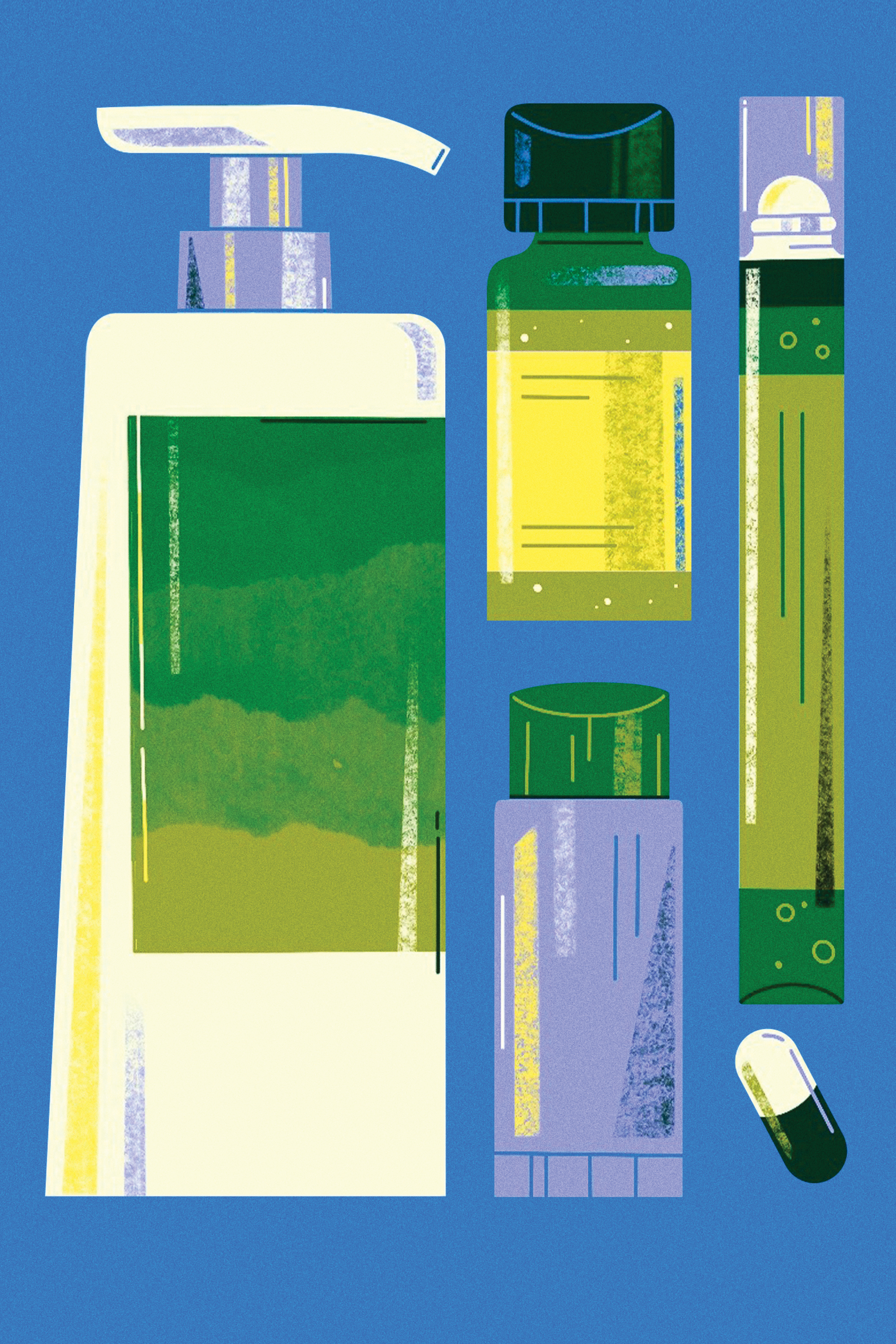 Ilustra&ccedil;&atilde;o com embalagens de produtos com CBD