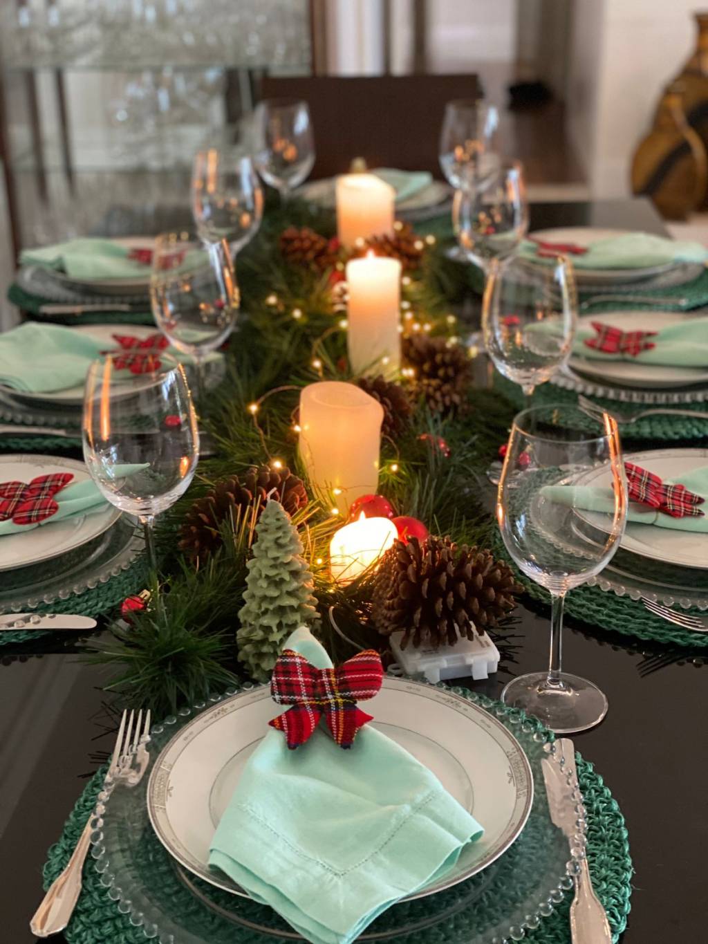 Mesa posta de Natal verde Mesa posta de Natal verde