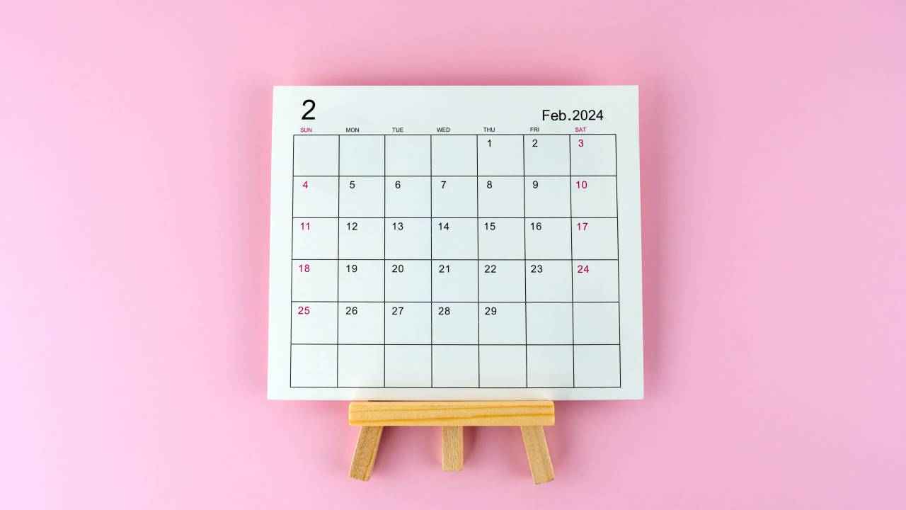 Calendário bissexto em fevereiro