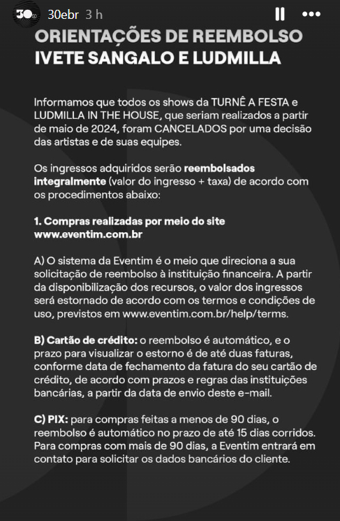 ivete-turne-cancelada-30ebr1 As regras para reembolso das turnês de Ivete Sangalo e Ludmilla divulgadas pela 30e