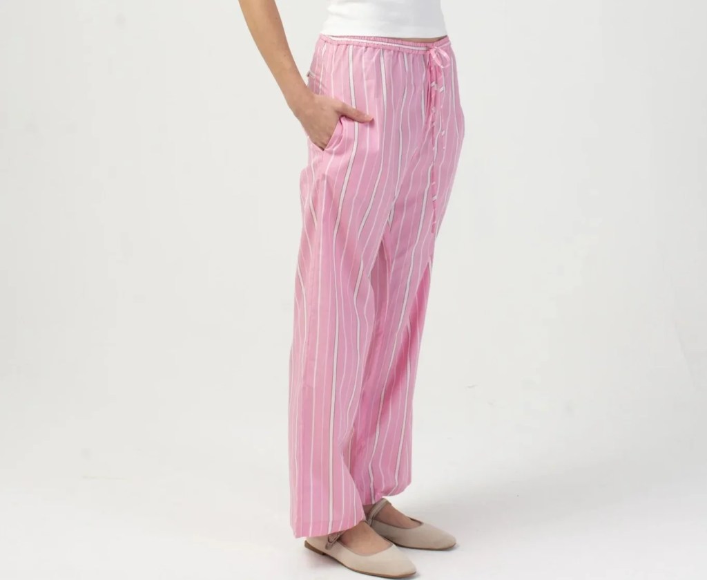 Calça listrada rosa