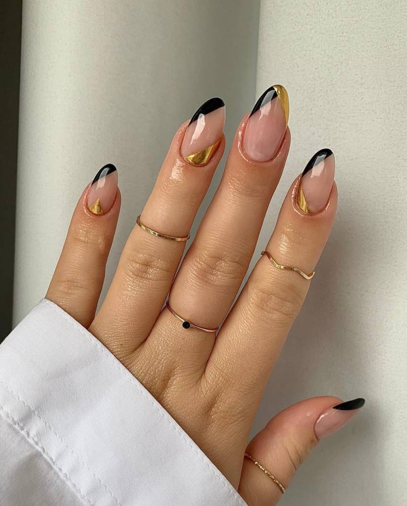 inspirações-unhas-pretas-decoradas-pontas-pretas-e-douradas inspirações-unhas-pretas-decoradas-pontas-pretas-e-douradas