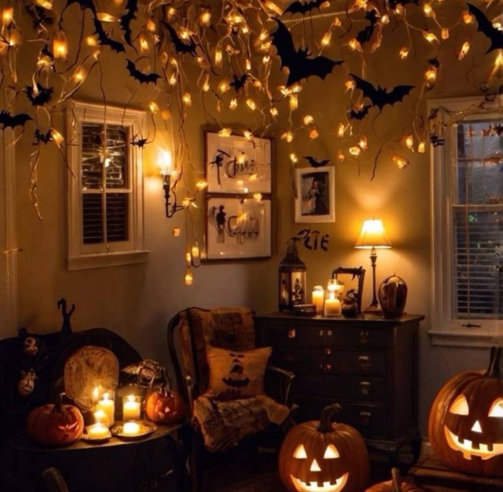 decoração-casa-halloween-iluminação A iluminação de Halloween deve ser discreta e sombria