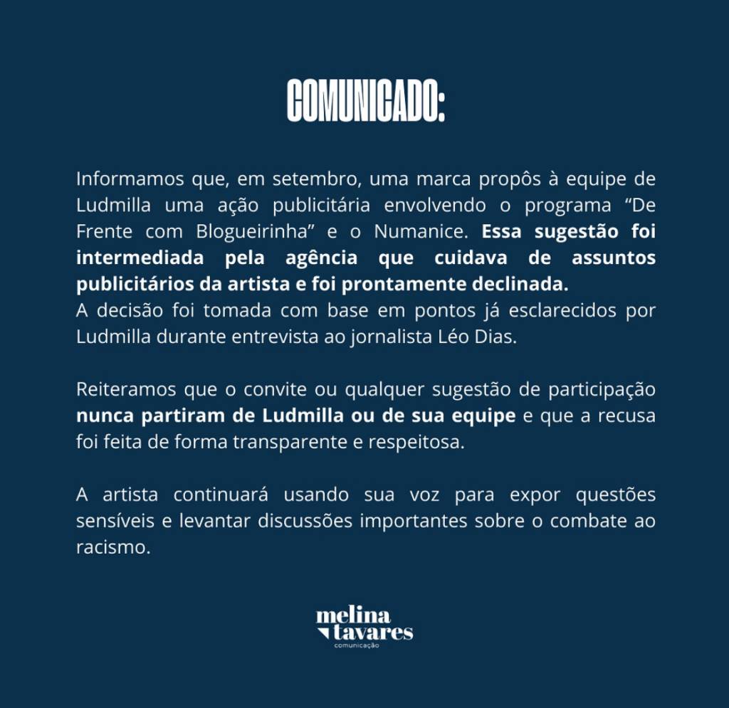 polêmica-ludmilla-e-blogueirinha-comunicado Equipe de Ludmilla emite nota oficial após declaração de Blogueirinha