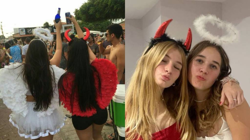 fantasias-em-dupla-e-trio-para-o-carnaval-anjinho-e-diabinho Anjinho e diabinho tem tudo a ver com o Carnaval