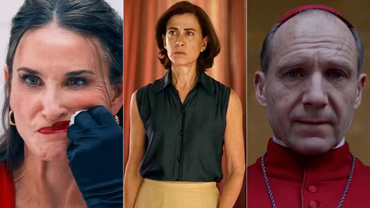 Cenas do filme "A Substância", "Ainda Estou Aqui" e "Conclave"