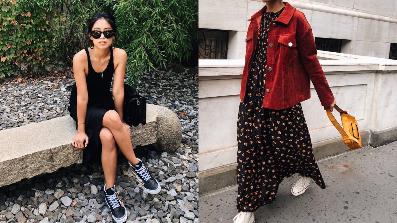 Looks com vestido e tênis podem ser usados no trabalho