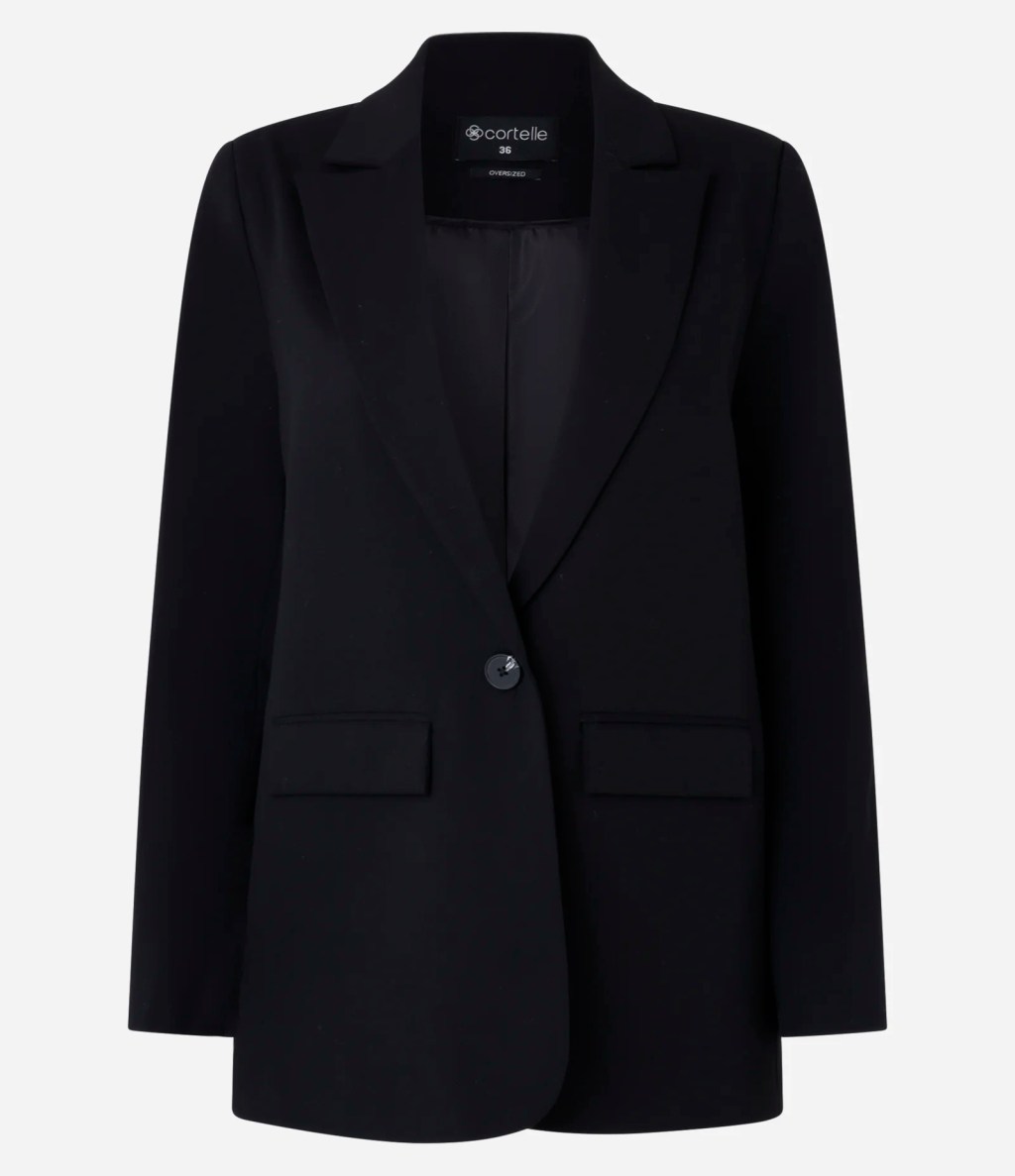 Blazer oversized preto com botão no centro