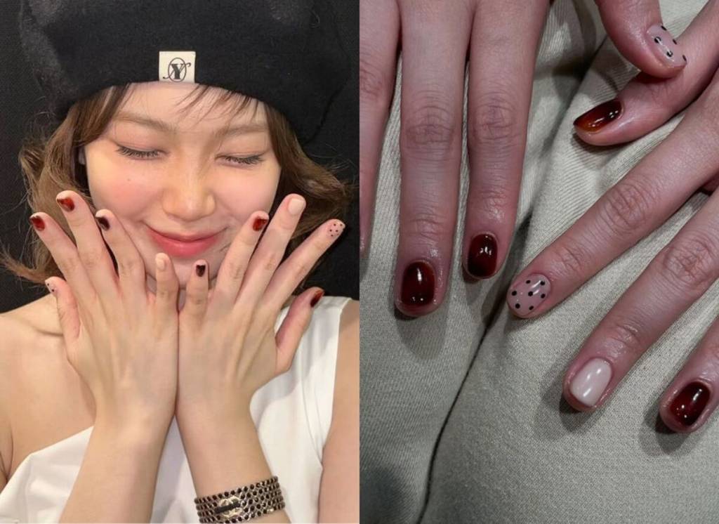 unhas-coreanas (17) (1) Cantora exibe nail art com bolinhas em tons de marrom