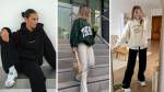 Três imagens de mulheres, uma vista de frente sentada, uma vista descendo escadas e a terceira está de pé tirando foto em frente ao espelho