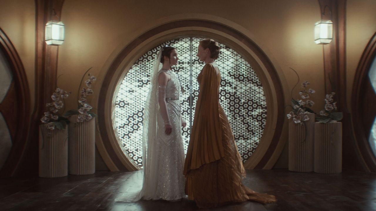 (L-R) Leida Mothma (Bronte Carmichael) and Mon Mothma (Genevieve O'Reilly) in Lucasfilm's ANDOR Season 2, exclusively on Disney+. Photo courtesy of Lucasfilm. ©2025 Lucasfilm Ltd. & TM. All Rights Reserved.