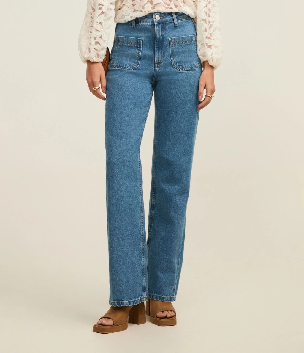 Calça jeans azul reta