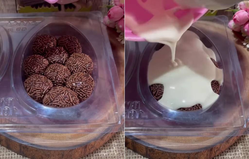 ovo-pascoa-caseiro (1) Para ovo de Páscoa caseiro é necessário apenas um forma de plástico, brigadeiros e chocolate branco