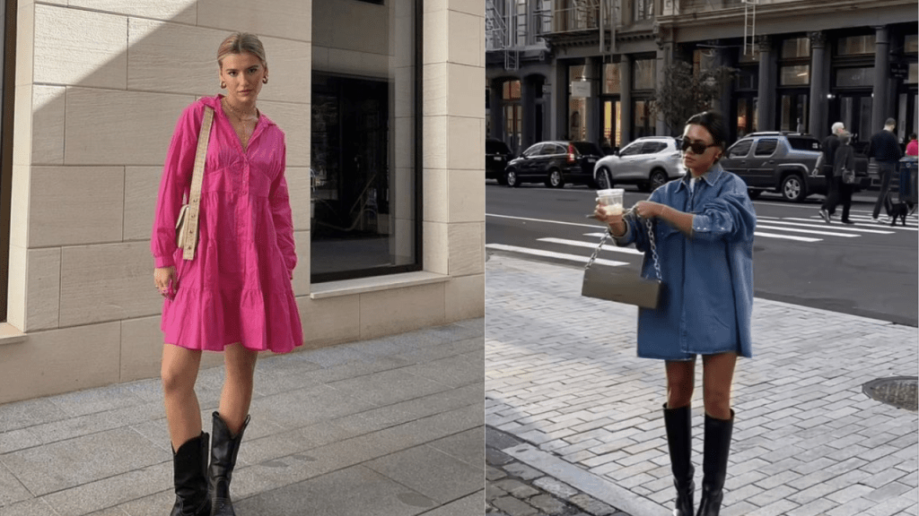 Vestido e bota são uma dupla excelente para as mudanças de temperatura