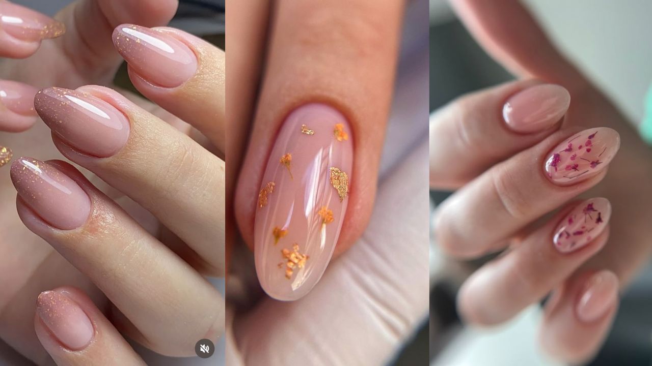 Três imagens de unhas decoradas
