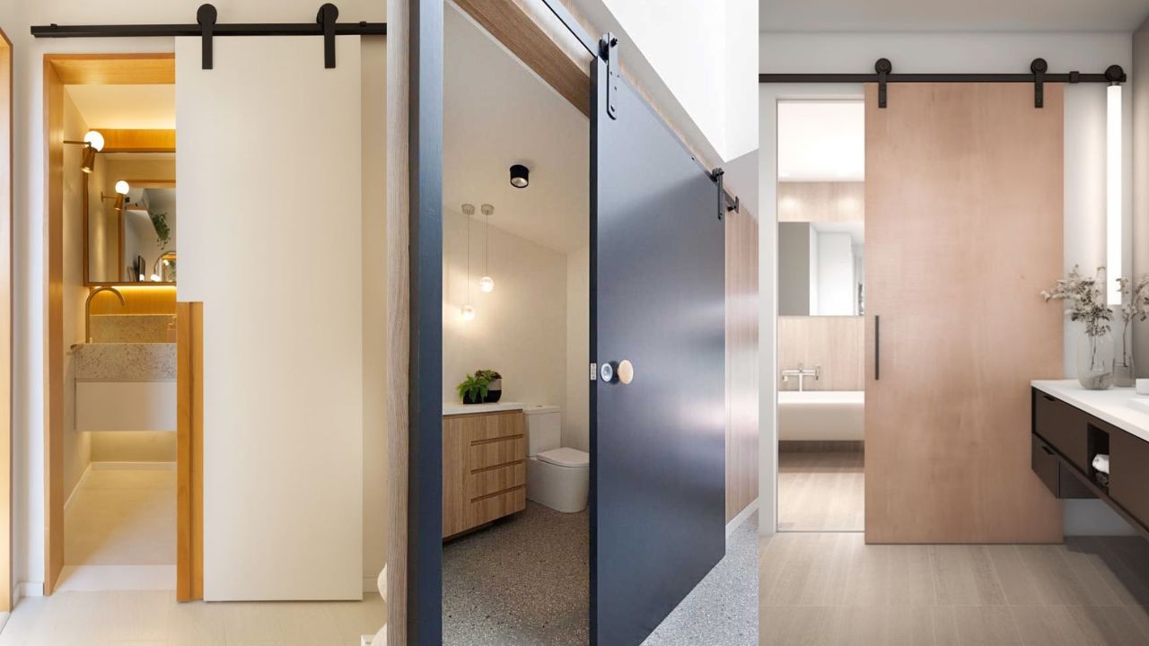 Porta de correr pode ser uma op&ccedil;&atilde;o para banheiros apertados.