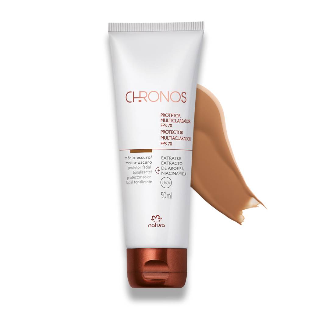 Imagem mostra protetor solar com cor da Natura.