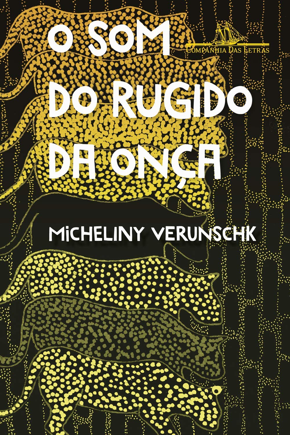 Capa do livro "O som do rugido da onça". Mostra diversas ilustrações de onça. Representa um dos livros para ler antes de dormir