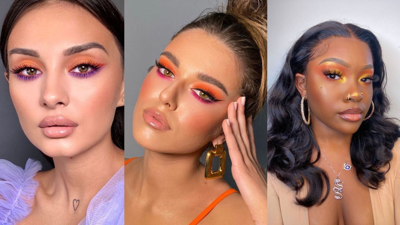 Tr&ecirc;s imagens de mulheres com sombra laranja misturada a outras cores