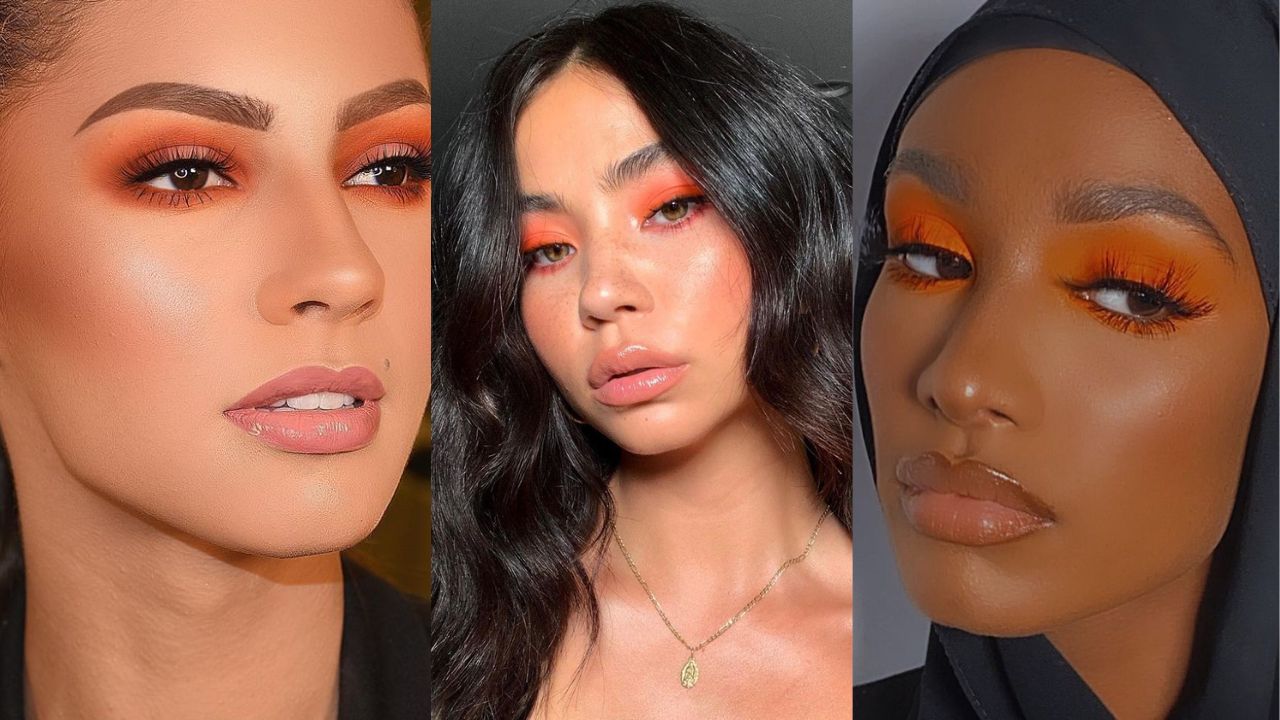 Tr&ecirc;s imagens de mulheres com sombra laranja fosca