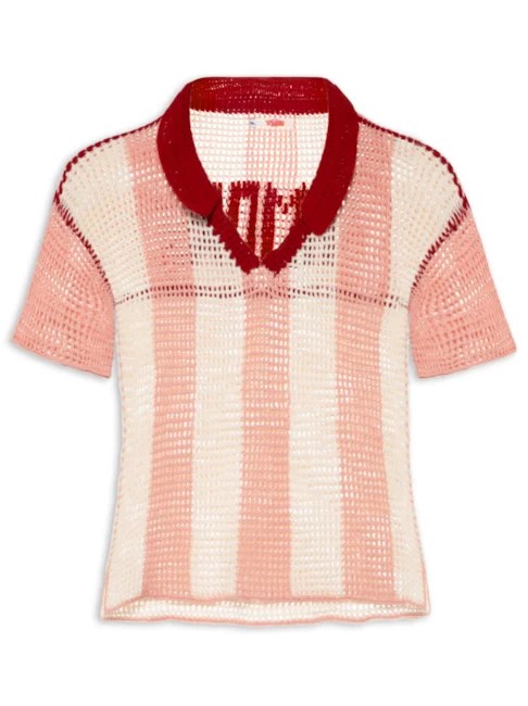 Camisa de crochê rosa e branca