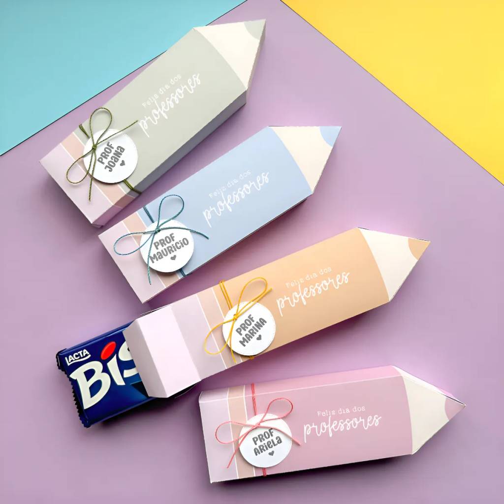 Imagem mostra lembrancinha com caixa de bis para o dia dos professores
